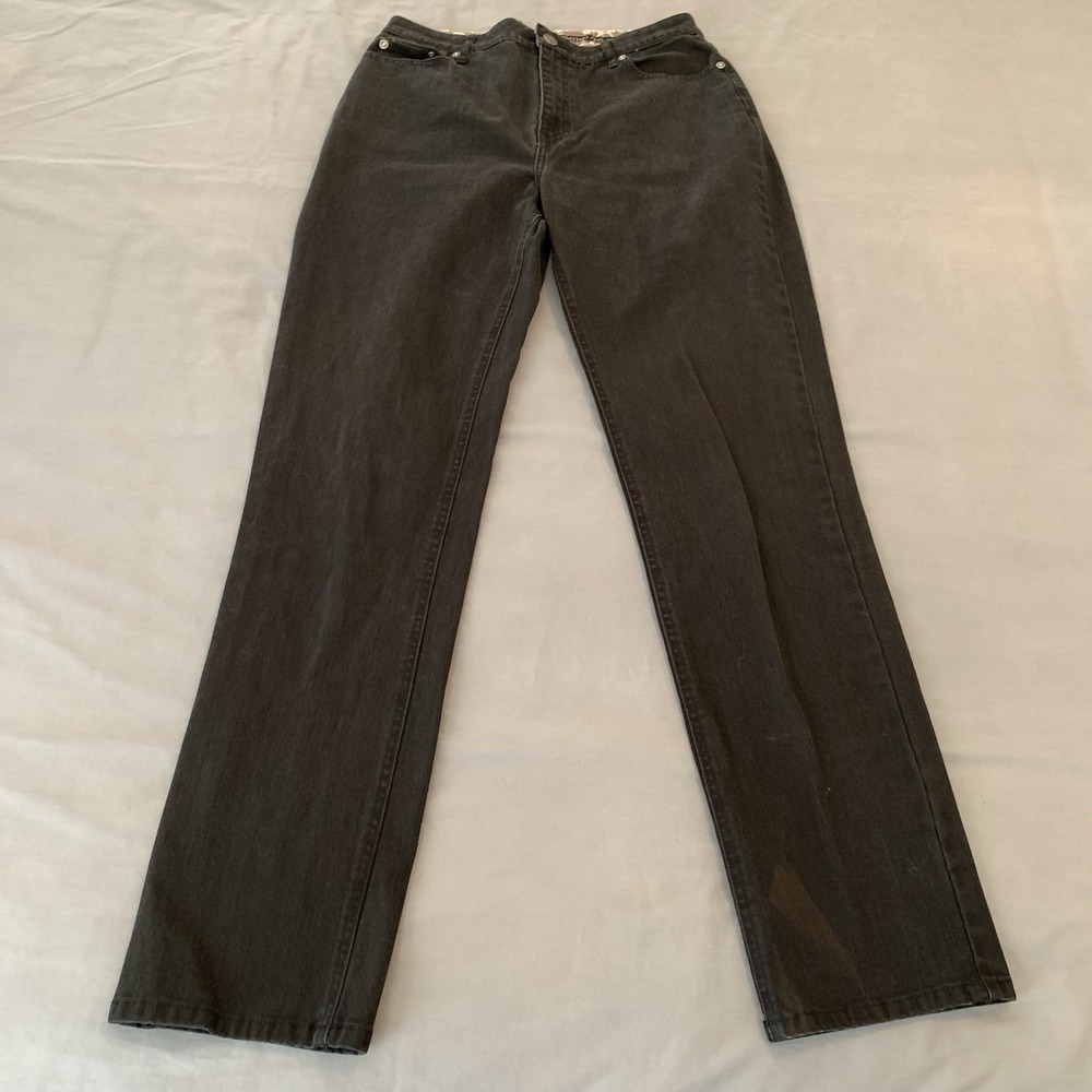 Monterey Bay Straight Jeans Womens 10 Tall Charcoal Wash High Rise Stretch Denim